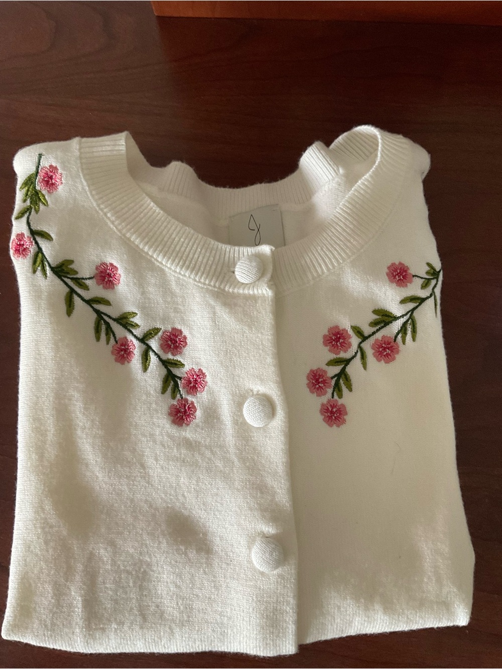Jolie Cream Cardigan with Pink Floral Embroidery